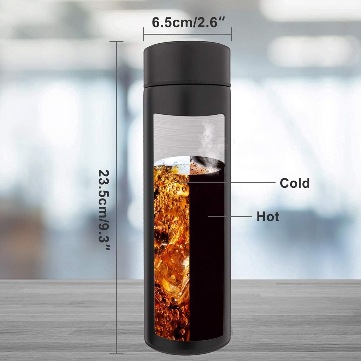 Thermosfles met temperatuurweergave - Een - 500 ml - Zwart - Ideaal voor reizen en sporten thumbnail 2