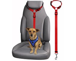 Hondengordel voor in de Auto I Verstelbaar I Hoofdsteun Gordel I Aurogordel Hond I Hondenriem I Rood