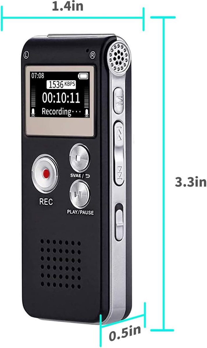 Lumehelbed Digitale Spraakrecorder 64GB USB Oplaadbaar - afbeelding 3