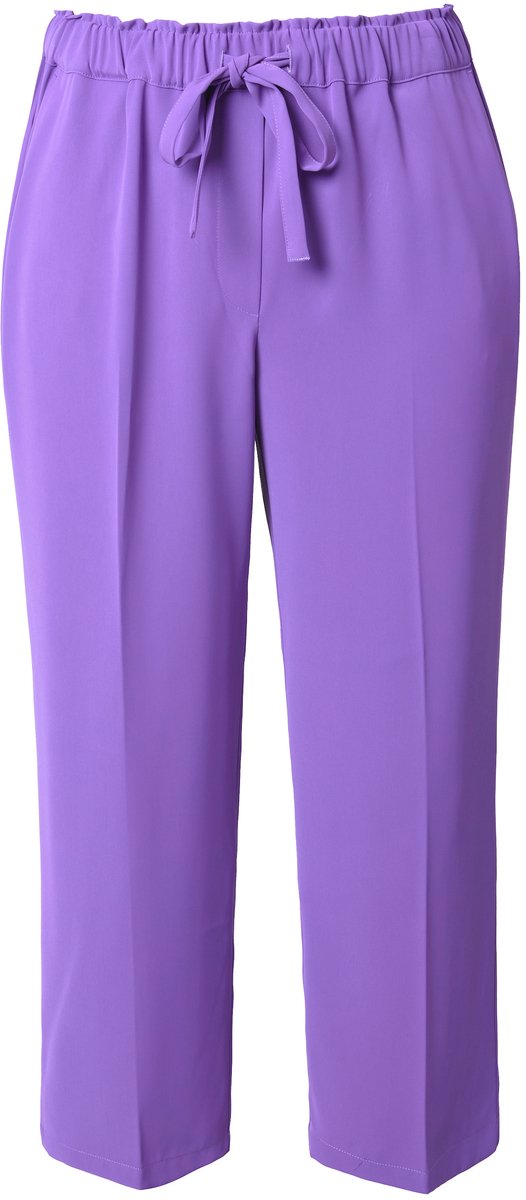 Ulla Popken - Dames - 7/8-broek persplooien elastische tailleband strikbandje - Purper - Maat 52