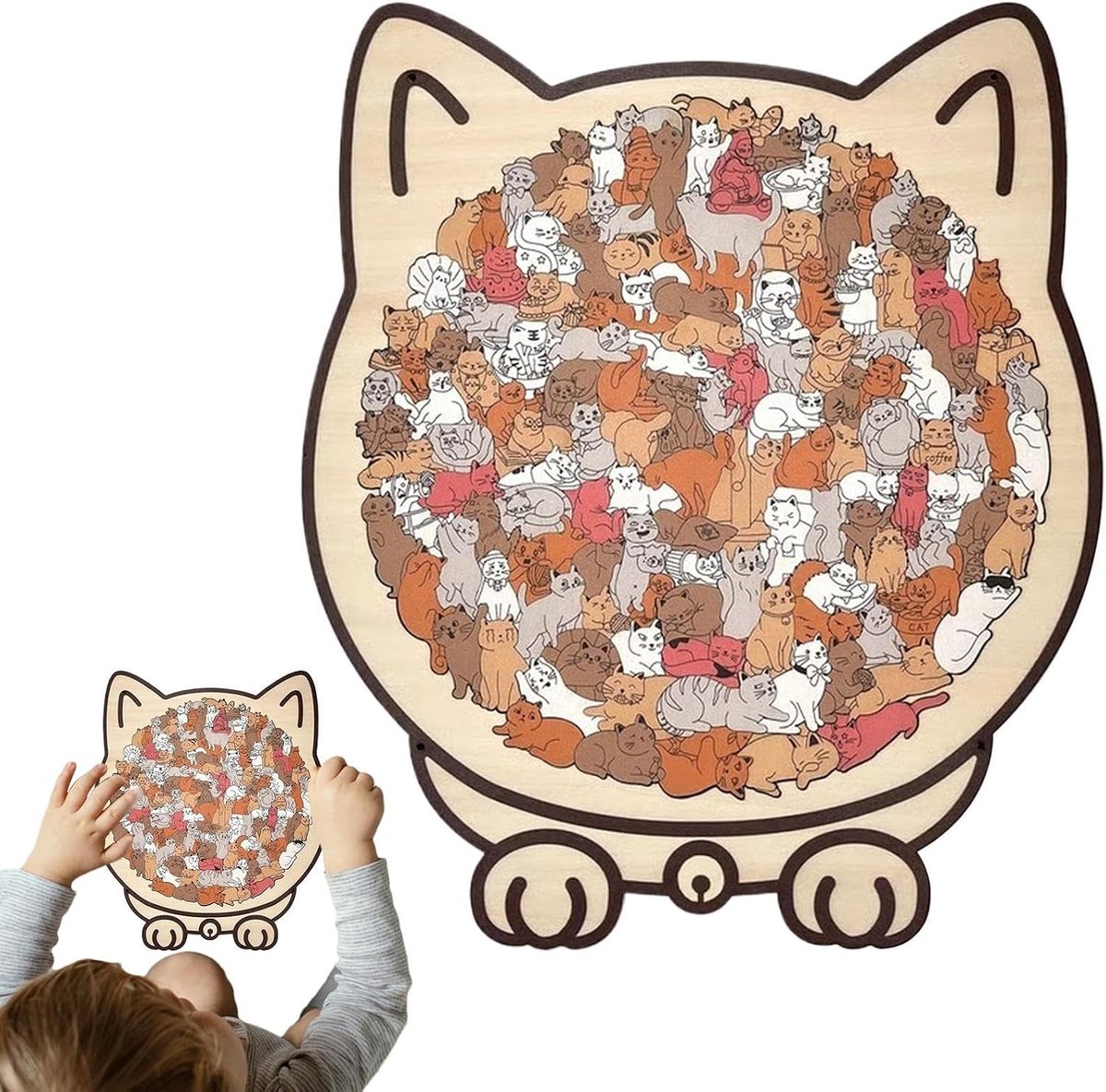 Puzzel in Kattenvorm - 135 Delig Gekleurd Houten Puzzel met Decoratieve Kattenvorm - Uitdagende Onregelmatige Puzzel voor Volwassenen - Ideaal Cadeau voor Kattendames en Hobbyisten
