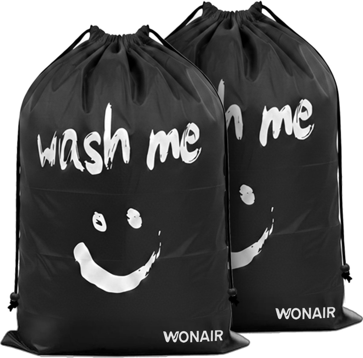 Wonair - Waszak - Waszakken - Waszak groot - Waszakken voor wasgoed - Opbergtas - 60x90cm - 2 Stuks - Zwart - Laundry bag met trekkoord
