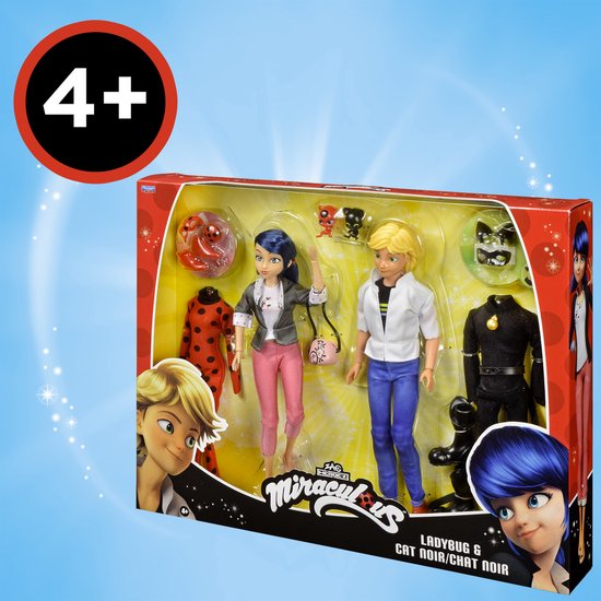 Bandai - Miraculous - Pack 2 Marinette en Adrien poppen met 2 Lieveheersbeestje Black Cat outfits, accessoires - Miraculous 2 beeldjes 26cm Cadeau-idee voor kinderen - Speelgoed voor kinderen van 4 jaar en + - P50359 van Merkloos — afbeelding 2