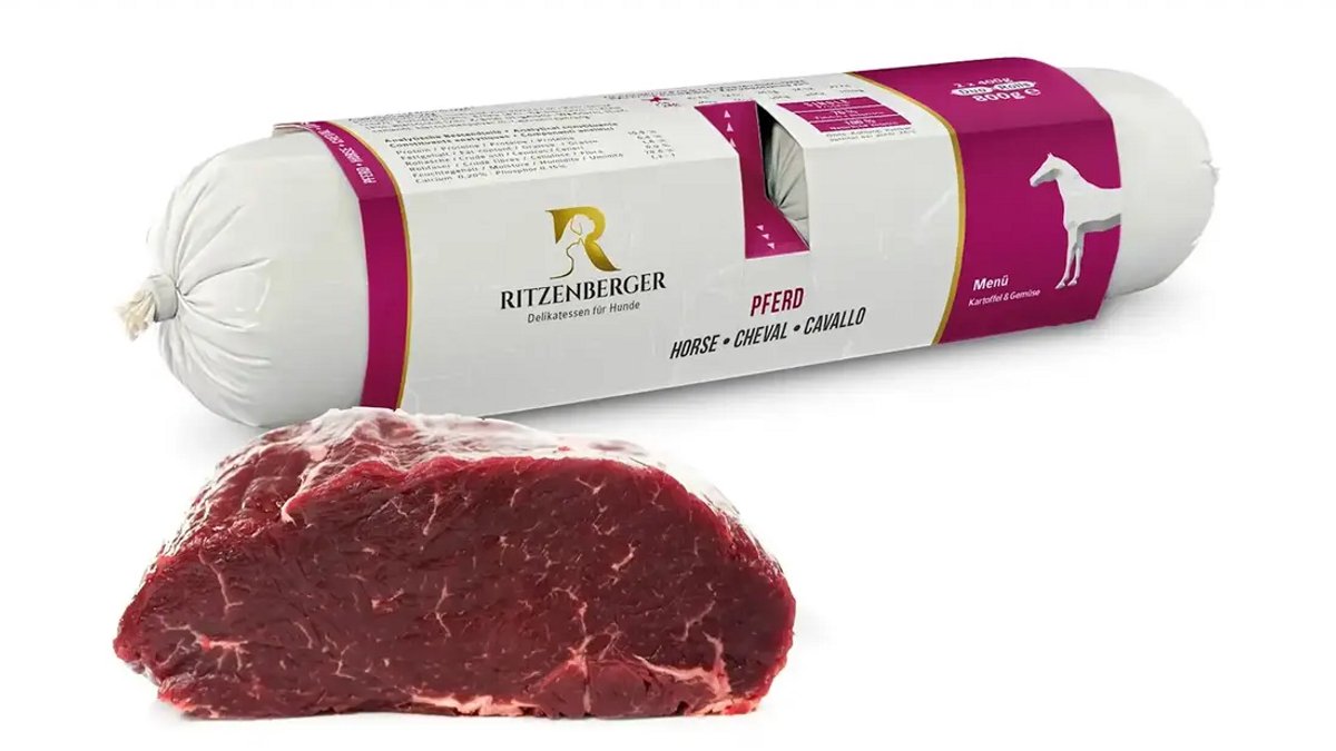 Ritzenberger Menu Paard met Aardappel en Groenten. 24 x 400 gram (doos 12 rollen, 9,6 kilo totaal)