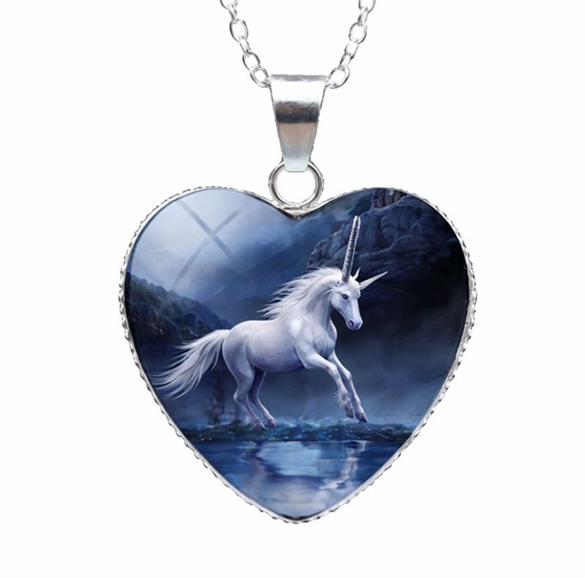 Hart ketting met eenhoorn – Maanlicht – Glazen hanger – Paard - Magisch Cadeau
