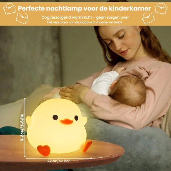 Kinder-LED-nachtlampje, siliconen eendje als bedlampje, dimbaar en met timer, LED-nachtlampje voor tijdens het voeden, geschikt voor kinderen, een geweldig cadeau voor kinderen. van kinder — afbeelding 3