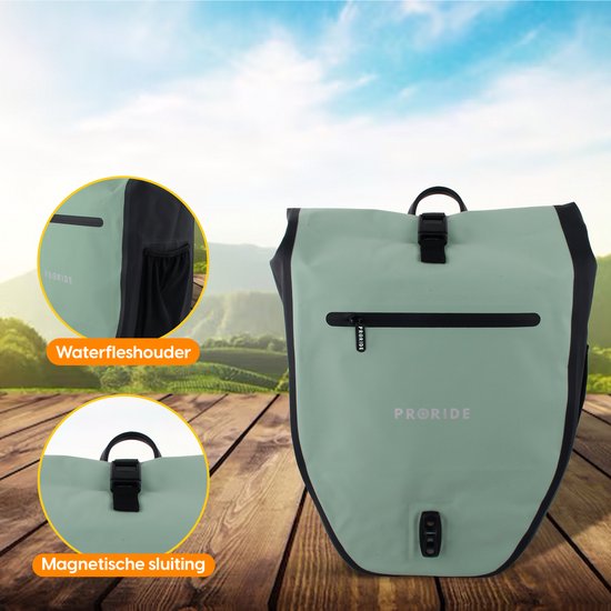 Enkele Fietstas Proride - 100% Waterdicht - 28 Liter - Pakaftas Elektrische Fietsen - Schoudertas - Inclusief Schouderband en Laptophoes - Bagagedrager - Reflector - Magnetische sluiting - Groen van FastRider — afbeelding 4