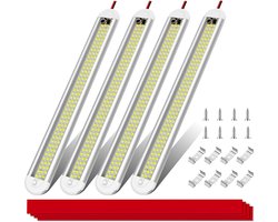 Vier 12V LED-lichtstrips voor binnen, 120 LED-lichtstrips, 12V met schakelaar voor auto's, 1600LM LED-lichtstrips voor bestelwagens, campers en boten.