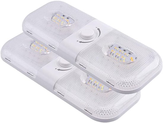 Set van 2 12V LED-lampen met schakelaar voor campers, 3 kleurtemperaturen, 10W, 1000L lichtopbrengst, geschikt voor interieurverlichting in campers, bestelwagens, caravans en boten.