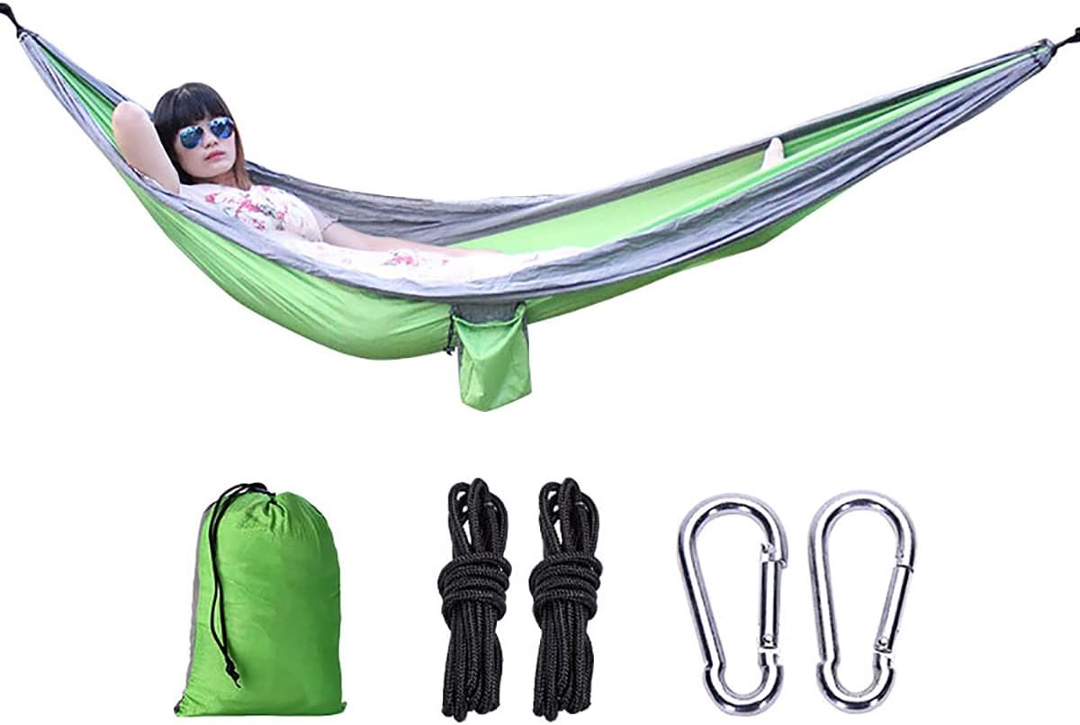 Groen Grijs Camping Hangmat 270x140 cm Lichtgewicht Draagbare Hangmat voor 2 Personen - Outdoor Reizen en Ontspanning