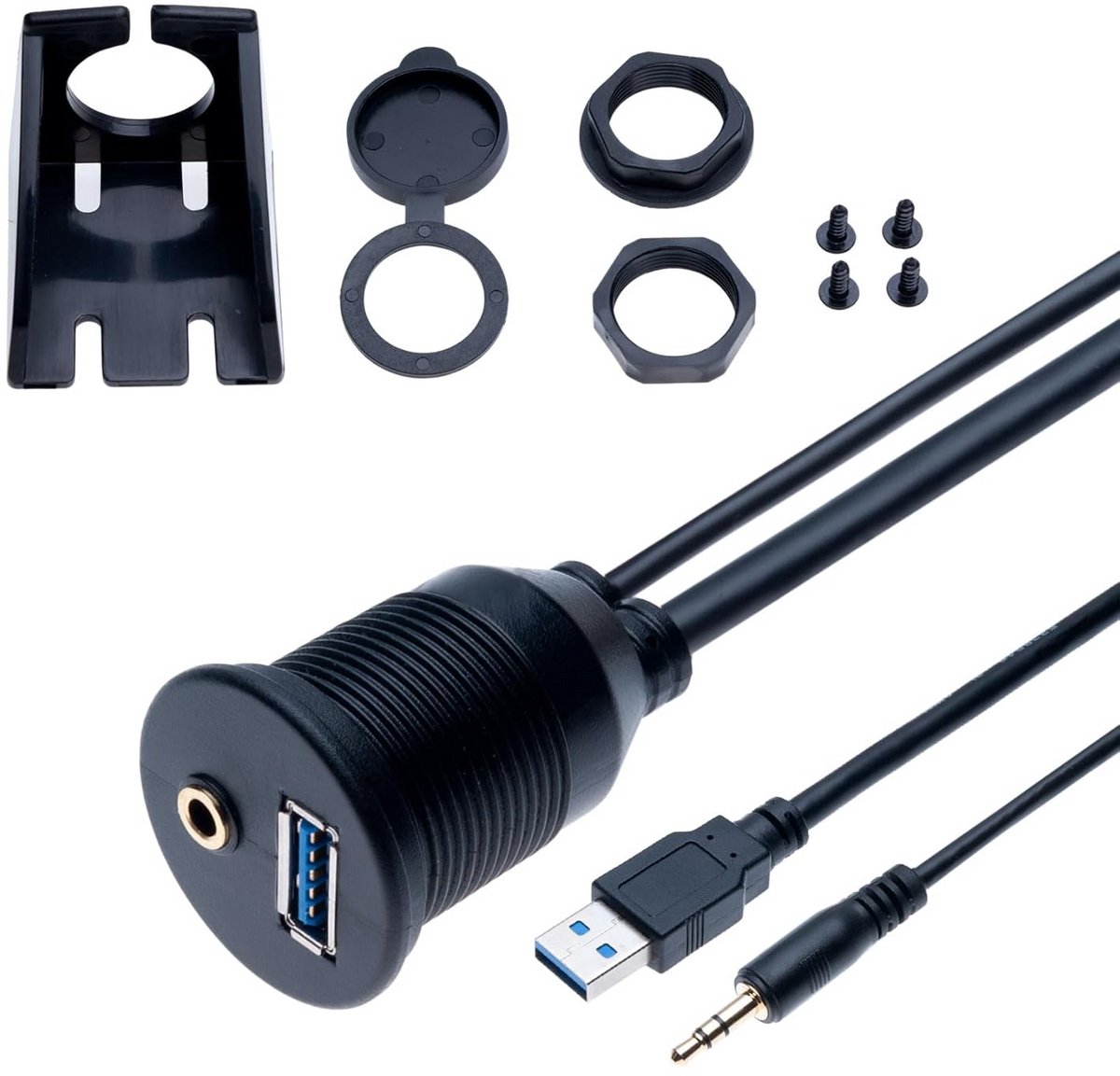 Inbouw USB 3.0 & 3.5mm Verlengkabel Waterdicht voor Auto, Motor en Boot