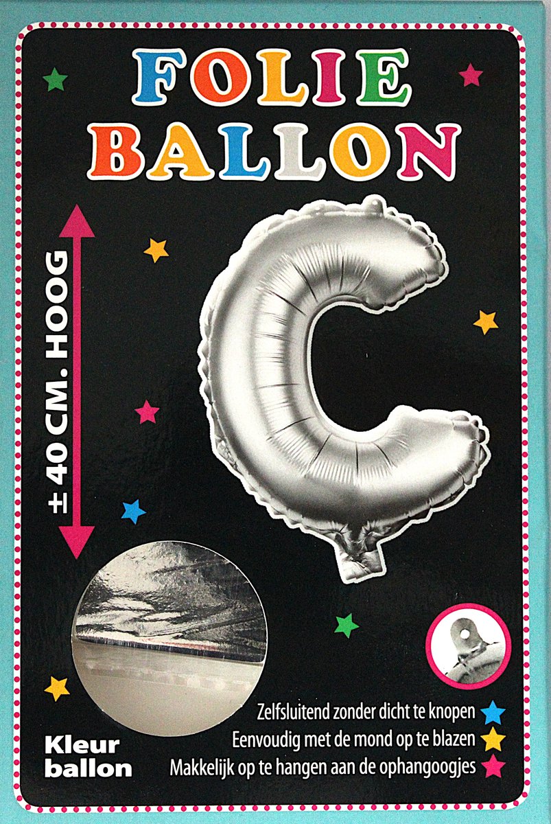 Folieballon - C - Letter Zilver - 40cm - Folie - Ballon - Zelfsluitend - Eenvoudig Met Mond Opblazen - Ophangoogjes - Touche Cards