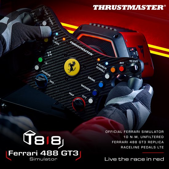 Thrustmaster T818 Ferrari 488 GT3 Simulator - Direct Drive Racestuur met pedalen en Force Feedback - voor PC - 10NM constant van Thrustmaster — afbeelding 2