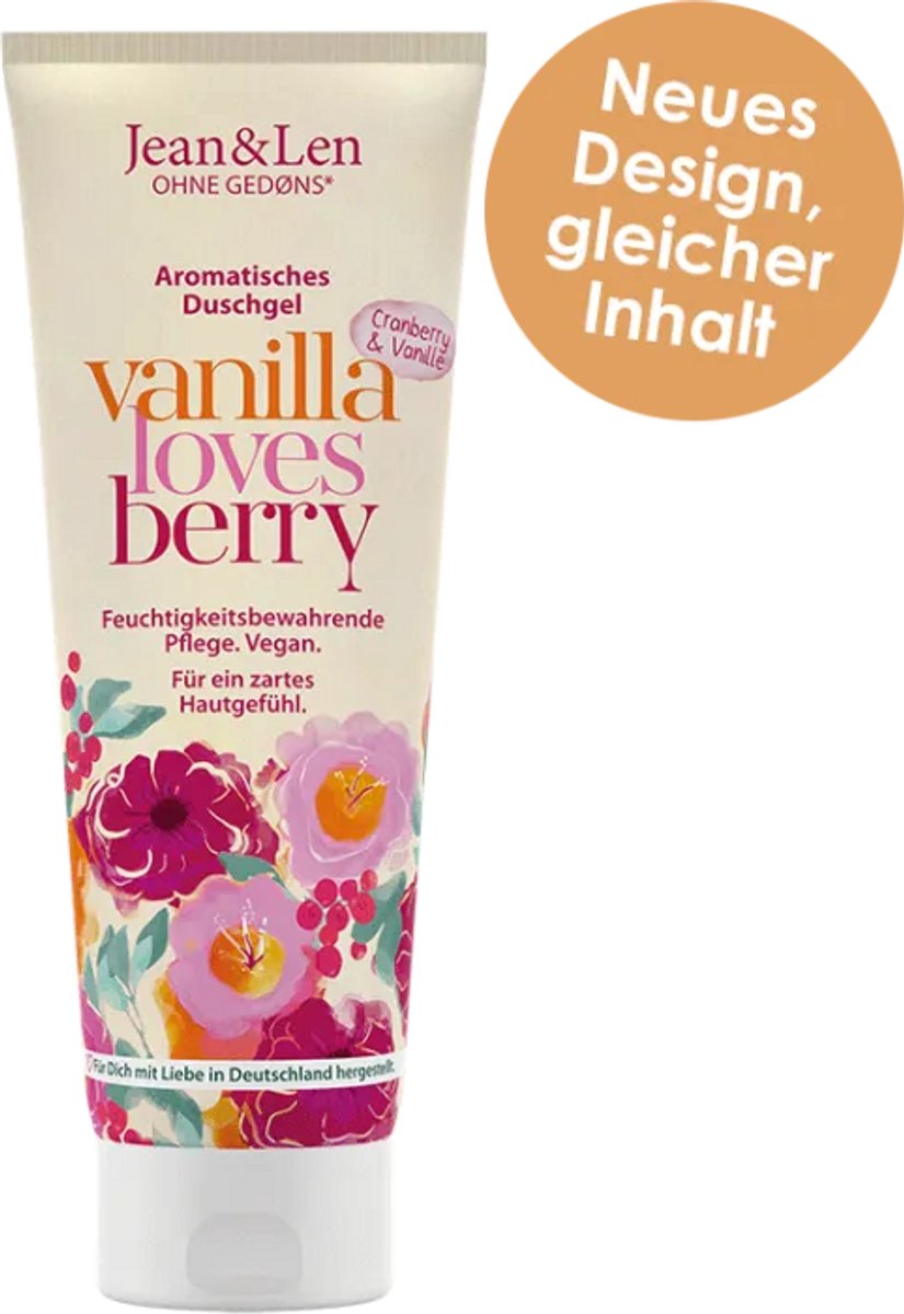 Jean & Len Douchegel Cranberry & Vanille – 250 ml: zachte. vegan douchegel zonder onzin. Zoet-frisse geur. milde reiniging & comfortabel huidgevoel.