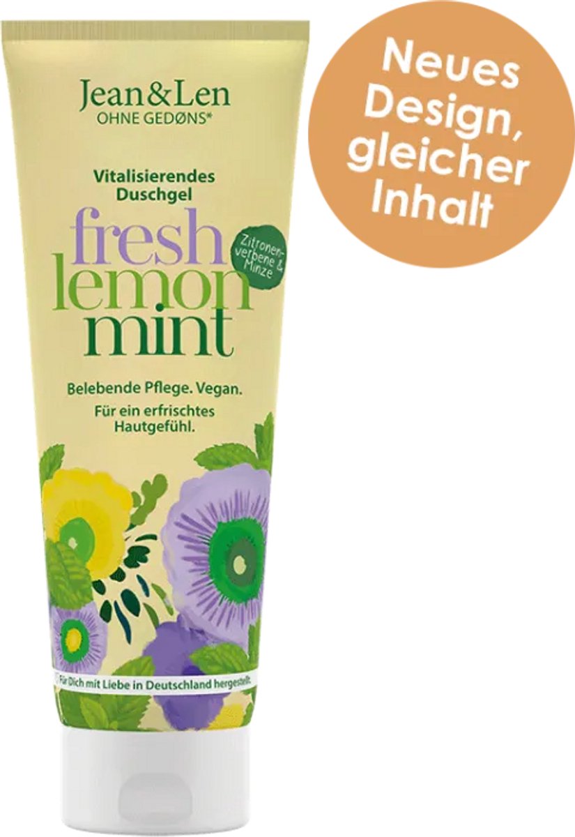 Jean & Len Douchegel Citroenverbena & Munt – 250 ml: frisse. vegan douchegel zonder onzin. Reinigt mild. ruikt heerlijk & geeft een opwekkende boost.