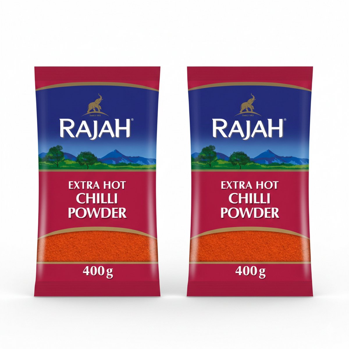 Rajah Chilli Extra Hot – Extra Scherpe Chilipoeder voor Authentieke Indiase Gerechten – Hoogwaardige Kwaliteit & Intense Pittigheid – 2 X 400g met Kajal Sticker