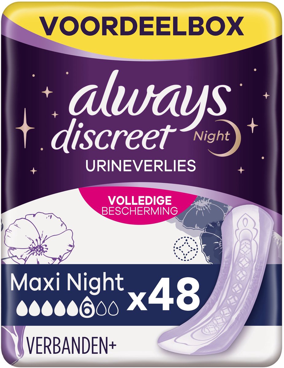 Always Discreet Plus Maxi Night - Verband Voor Urineverlies - 48 stuks - Voordeelbox