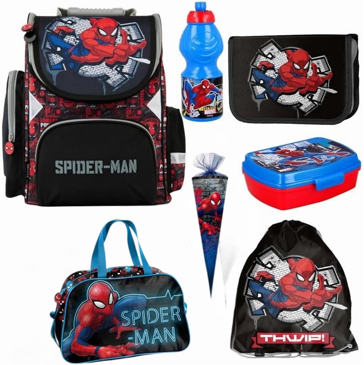 Schooltas Set voor Kinderen met Spider-Man Motief - Schooltas, Etui, Schoenzak, Drinkfles en Lunchbox