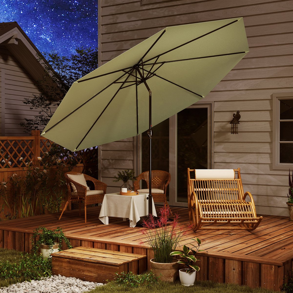 Aufun vrijstaande parasol – Ø300 cm – met zwengel – UV-bescherming – stuurbare – beige – voor terras, balkon en strand – foto 5