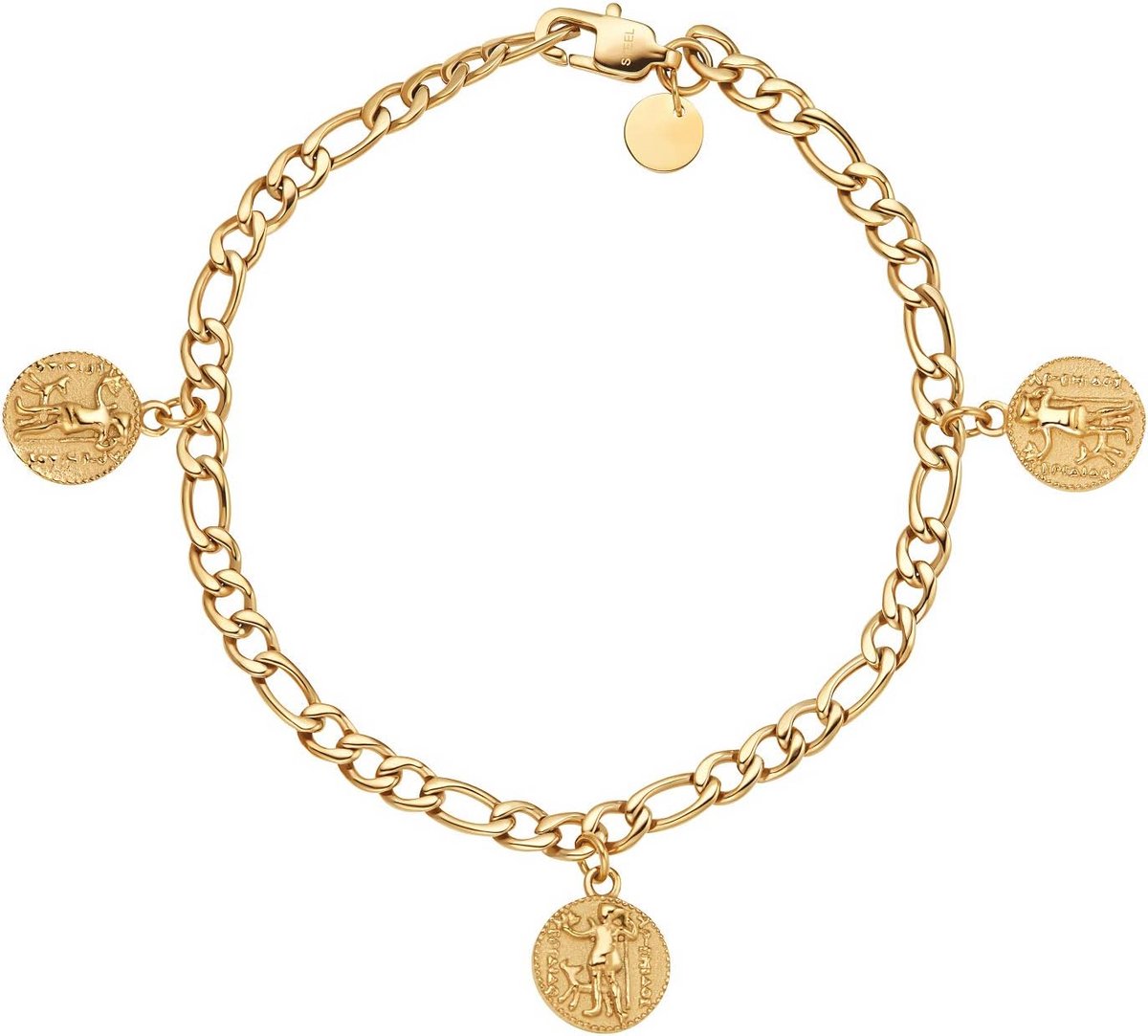 Dames Armband Roestvrij Staal Goudkleurig Figaro Schakel met Karabijnsluiting