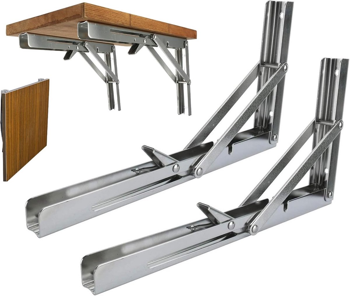 2x Zware Inklapbare Plankdragers RVS 300mm - Wandsteun voor Tafels en Planken - 150kg Draagkracht