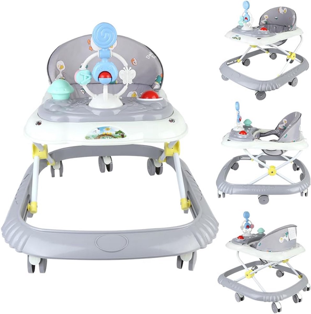 3-in-1 Loopwagen voor Baby's met Muziek en Verstelbare Hoogte voor 6-18 Maanden