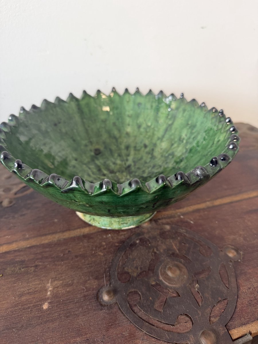 Tamegroute schaal | Groen | Marokkaanse Aardewerk | Saladekom | Fruitschaal ø 28 cm