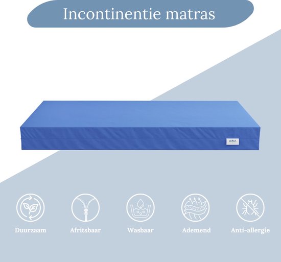 Matelas bleu d'incontinence avec fermeture éclair, durable, amovible, lavable, respirant et anti-allergique.