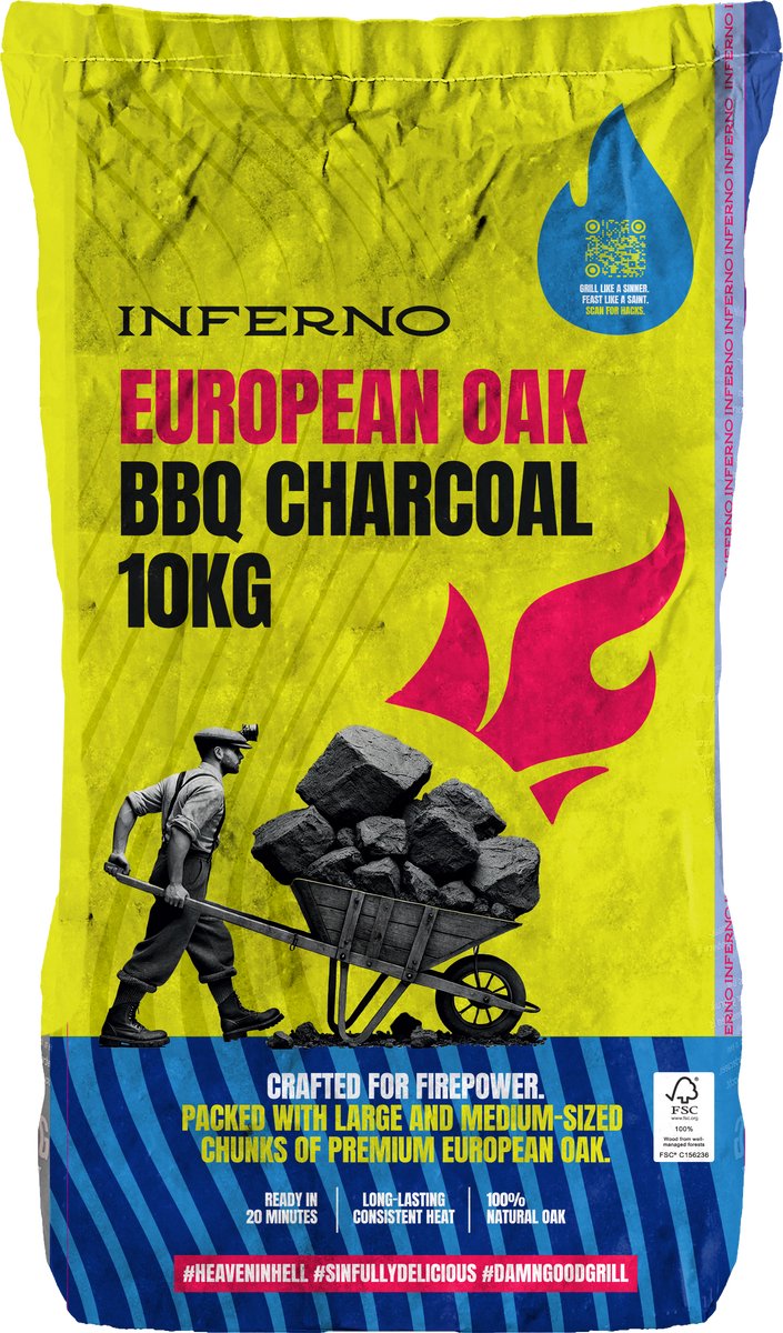 Inferno- 10KG Europees eik - Houtskool - Charcoal - 100% FSC - grove stukken houtskool