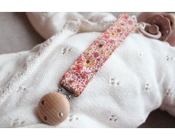 Speenkoord - katoen - Roze bloem kleur - houten knop - fopspeen - accessoires baby - mommy musthaves - speenketting - baby - kraamcadeau - stof - speenkoord jongen - speenkoord meisje - speenkoord katoen