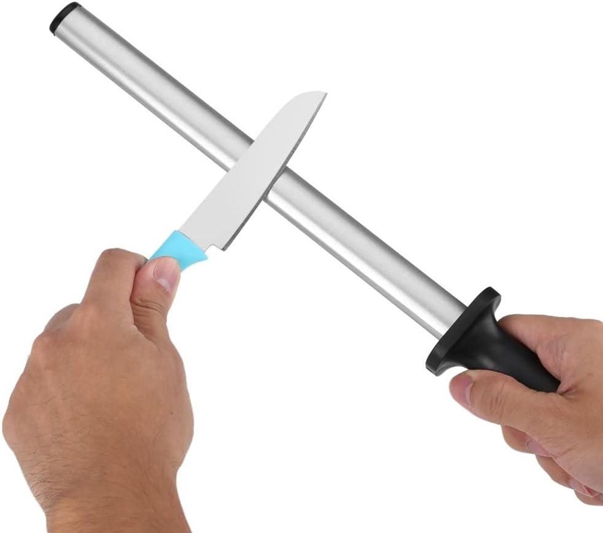 MK Stoer -Diamanten Slijpstaaf - Slijpstaal Professionele Extra Fijne Ovale Messenslijper - Stalen Staaf Keuken - Diamant Gecoat Aanzetstaal - Chef-koks Slijpen Slagersmessen Keukenmessen - Geschikt voor 10 Inch - Zwart