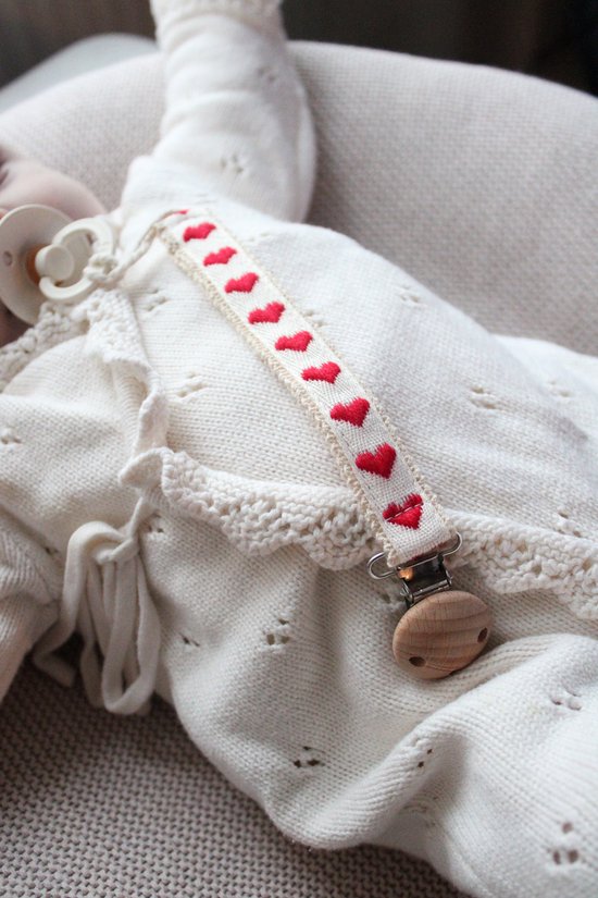 Speenkoord - katoen - rood hart - houten knop - fopspeen - accessoires baby - mommy musthaves - speenketting - baby - kraamcadeau - stof - speenkoord jongen - speenkoord meisje - speenkoord katoen van Merkloos — afbeelding 3