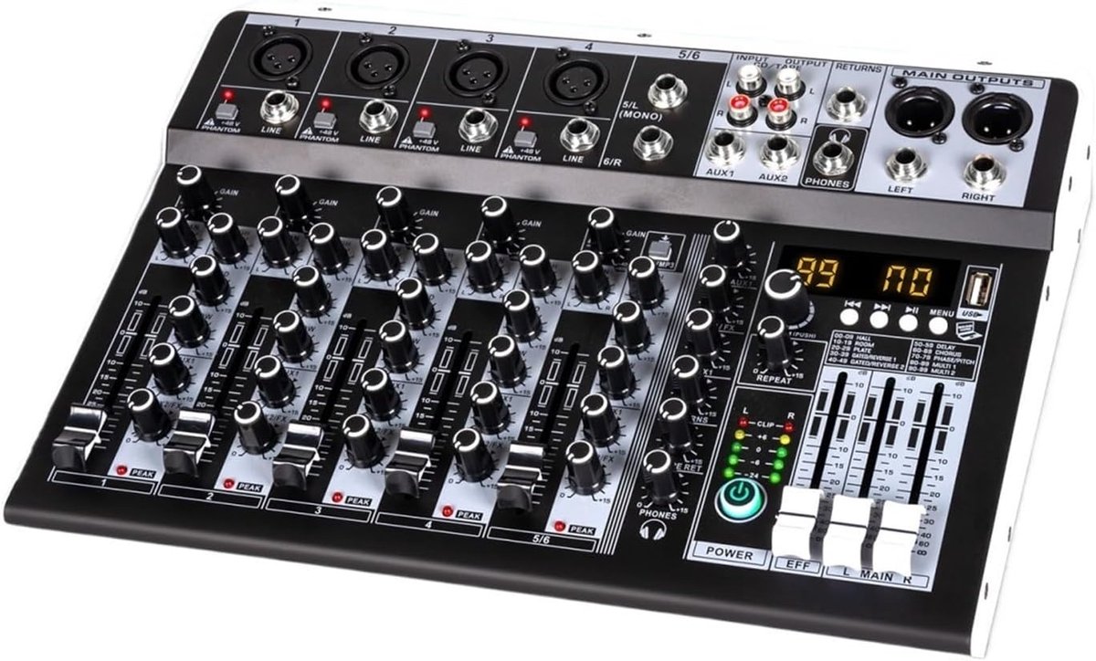 DJ Mixer - Geluidskaart Controller - Muziek Productie - 99 DSP Effecten - 6 Kanaals
