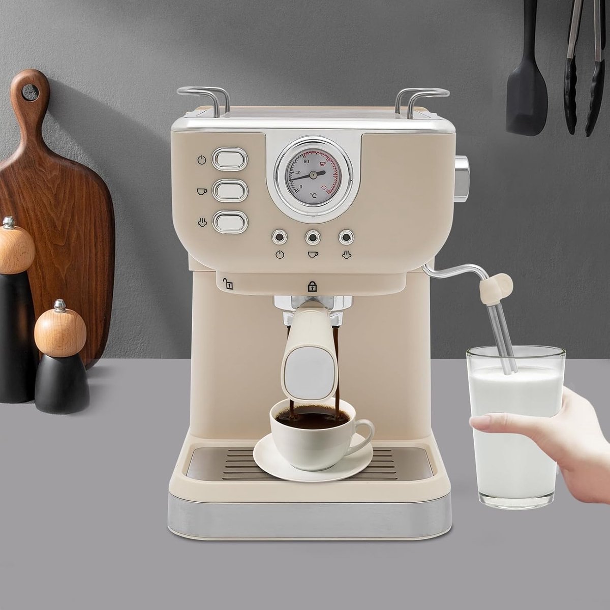 Espressomachine - Koffiezetapparaat - Thuis Barista - Ingebouwde Melkopschuimer - 26 x 195 x 28 cm - Wit