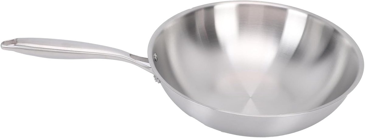 Roestvrijstalen Wokpan Antiaanbak Wok Aziatisch Koken Voedselveilige Materiaal 34CM Diameter Zilverkleurig