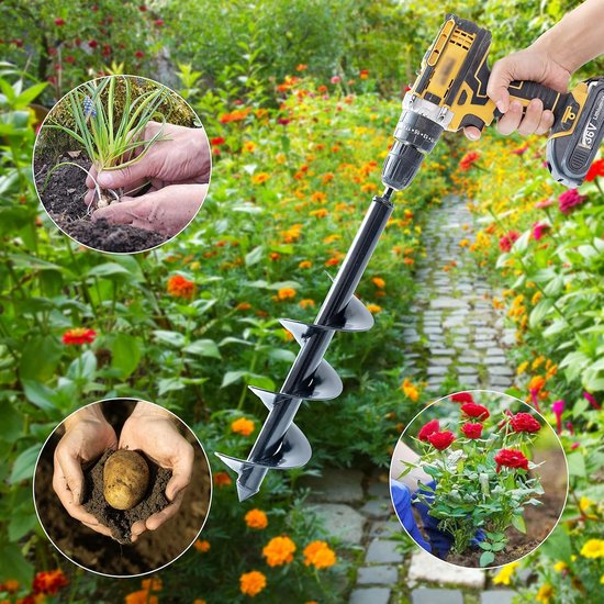 Tuinboor - 2 Stuks - Spiraalvormige Tuinboor - Grondboor - Boor voor Het Planten - voor Het Planten en Mengen van Zaden - 8x30cm+4x22cm - Zwart — afbeelding 2