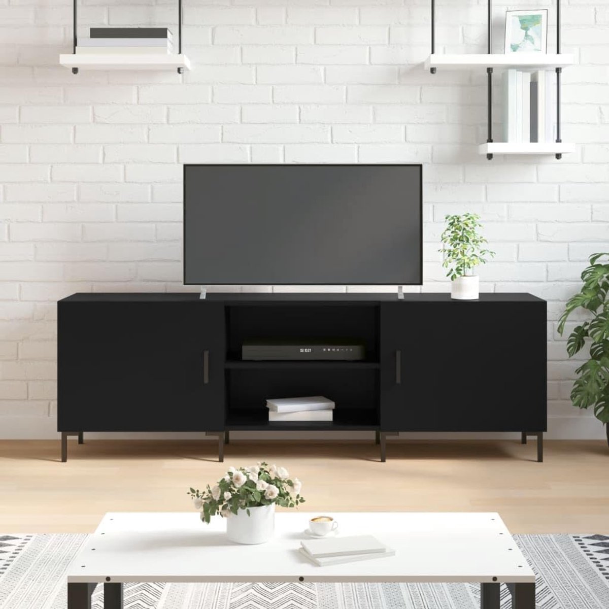 Tv-meubel - Mediabureau Kast - Woonkamer Opbergen - Robuust Meerlaags Hout - 150x30x50cm - Zwart