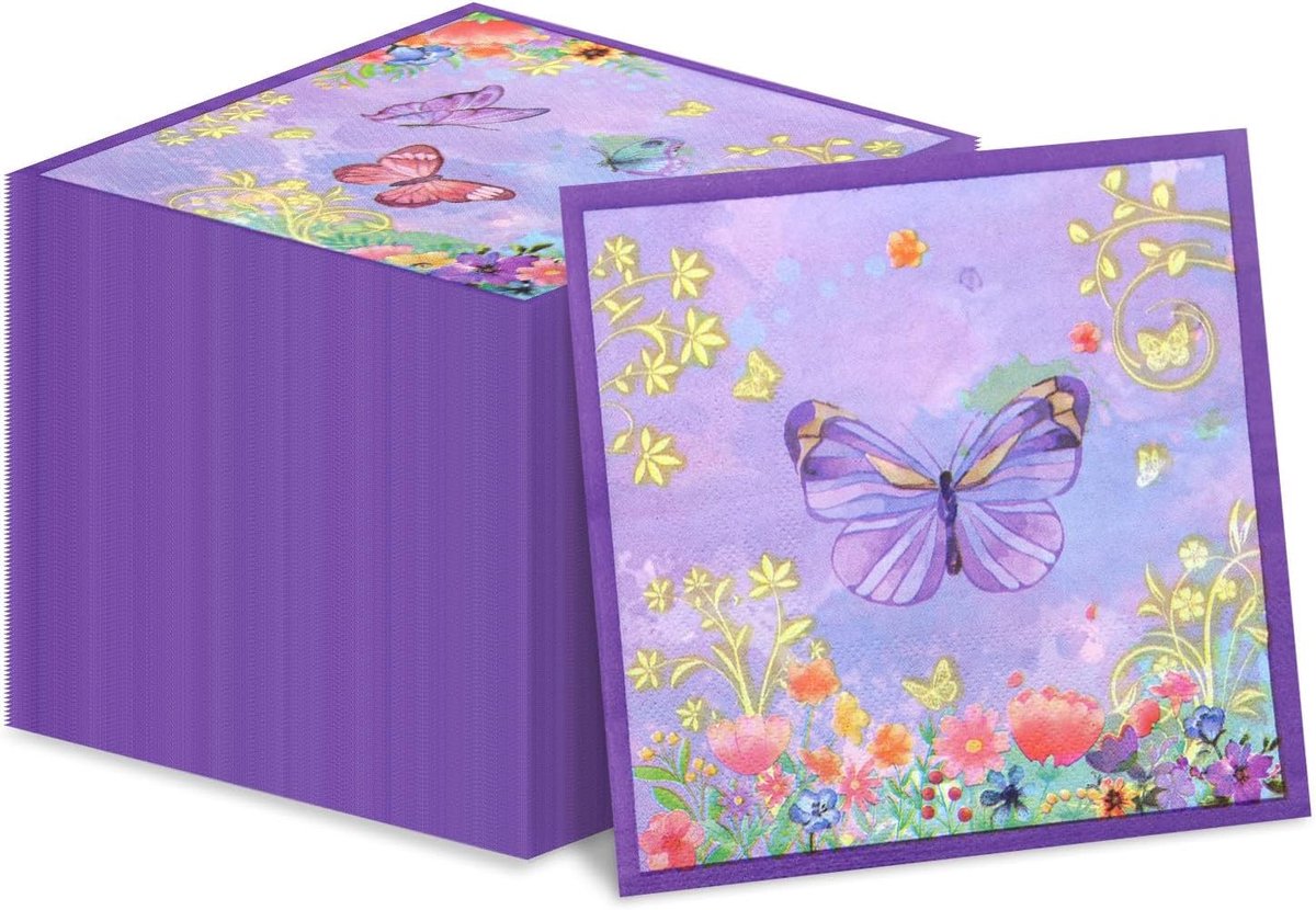 Vlinder Servetten - Feest Decoratie - Bruiloft Verjaardag - 100 Stuks Pakket - 33x33cm - Paars