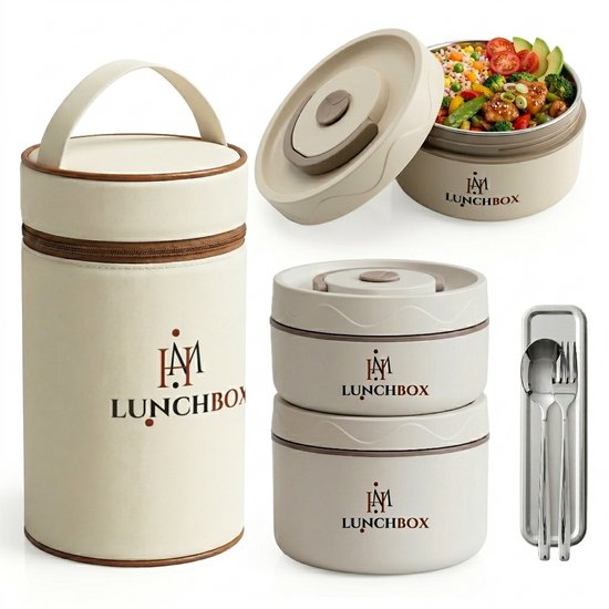 Husmero® Bento Lunchbox Adultes Inc bestek Set RVS Met 3 Vakjes - boîte à lunch enfants - boîtes à lunch - boîtes meal prep - Boîtes à salade - Gobelets à lunch
