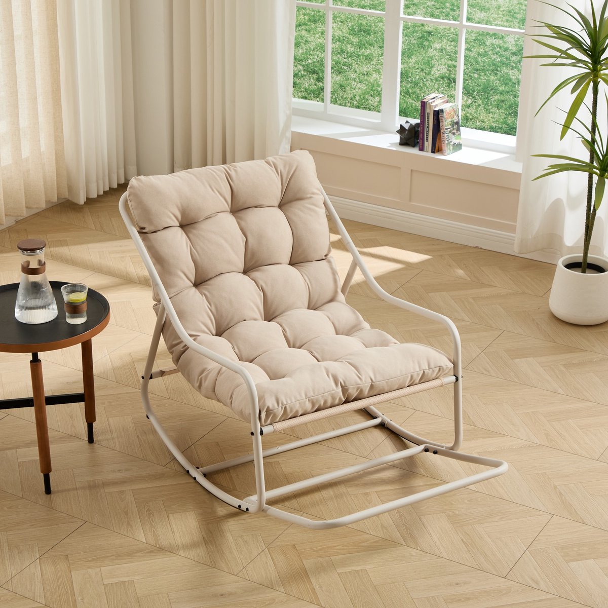 Sweiko Schommelstoel - Met kussen - Metalen frame - Beige