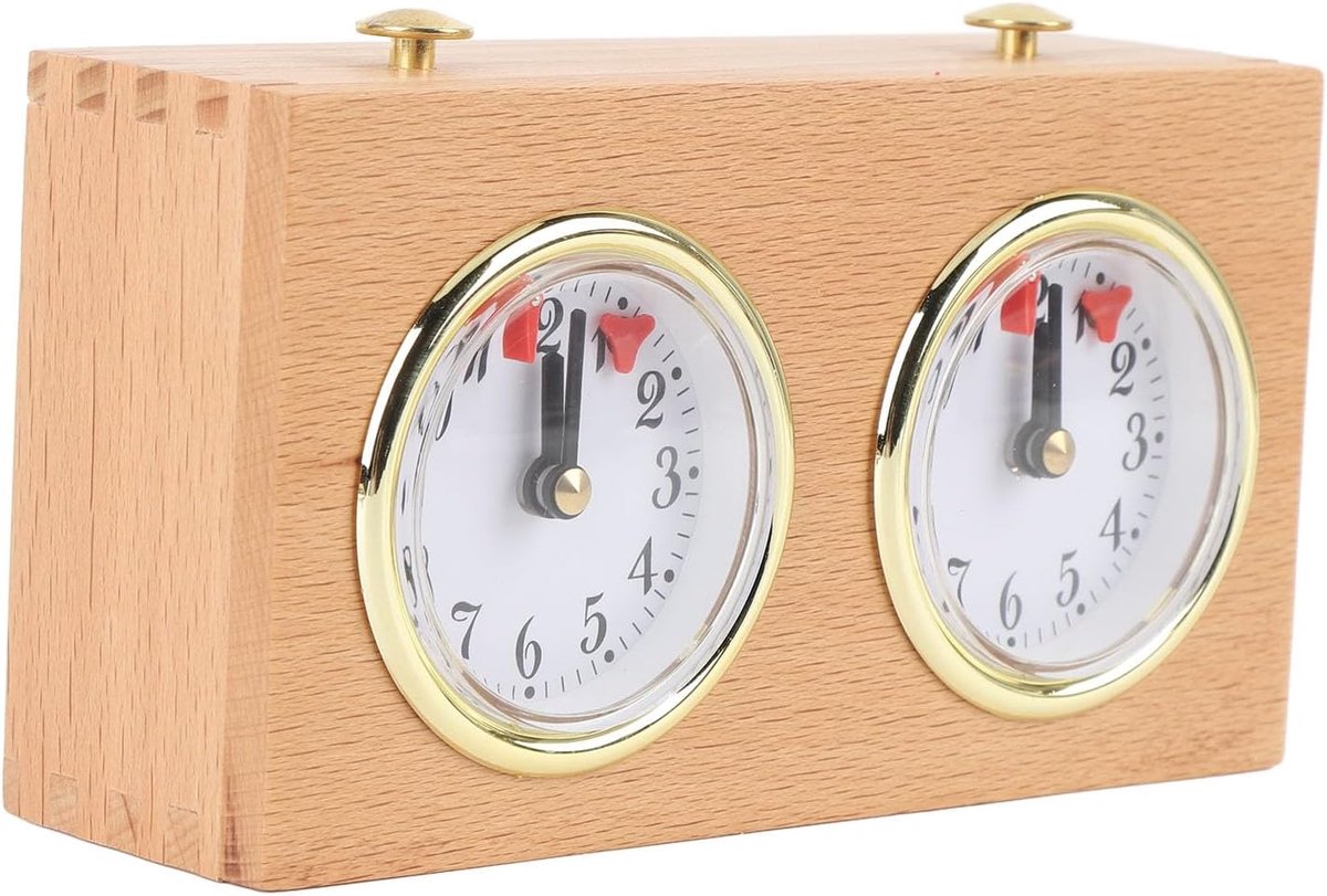 Schaakklok - Analoge Timer - Wedstrijd Spelen - Mechanisch Opwindbaar - 19 x 12 x 7 cm - Houtkleur