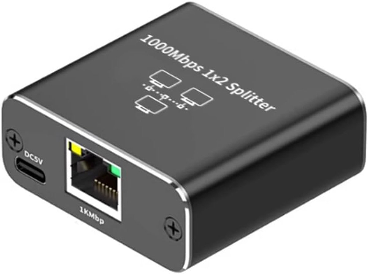Ethernet Splitter - Netwerk Uitbreider - Twee Apparaten - 1000 Mbps Snelheid - 9x9x6.5cm - Zwart