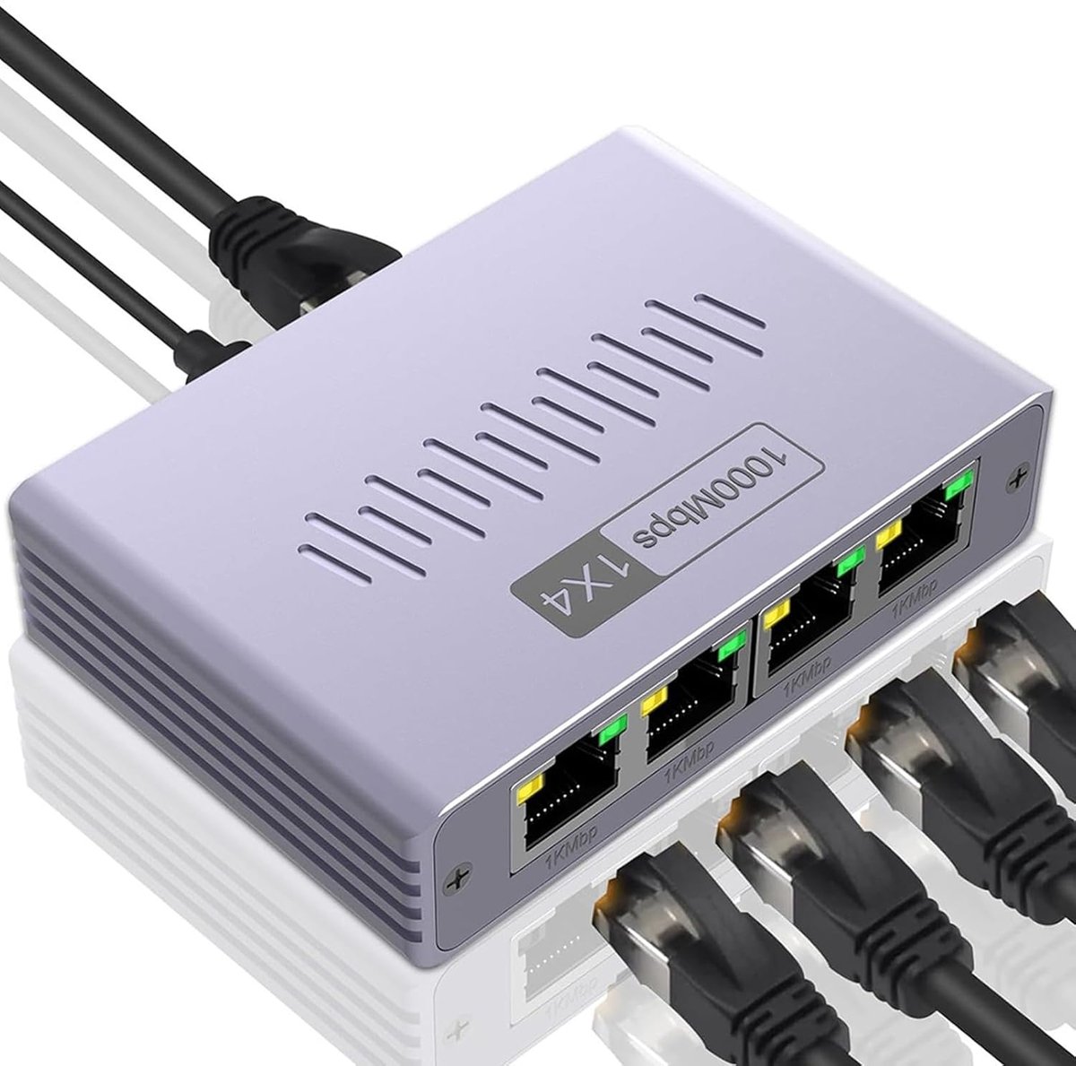 Ethernet Splitter - Netwerkverdeler - Internet Delen - 1-naar-4 Poorten - 1000 Mbps Snelheid - Paars