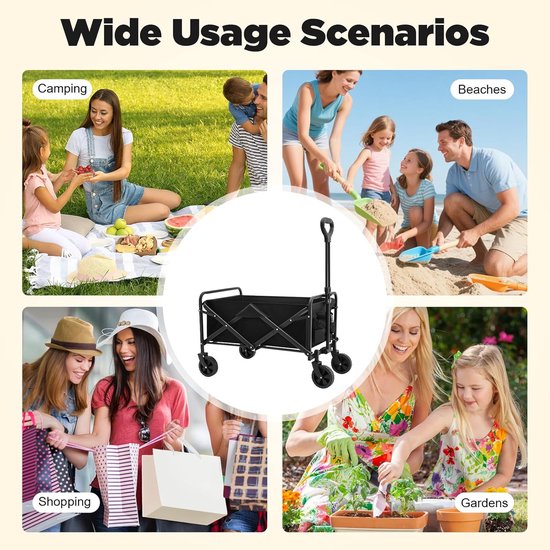 Opvouwbare Bolderkar - Handwagen Tuinwagen - Strand Camping Tuin - 80 kg Belastbaar - 80x46x92 cm - Zwart van Opvouwbare Bolderkar — afbeelding 4