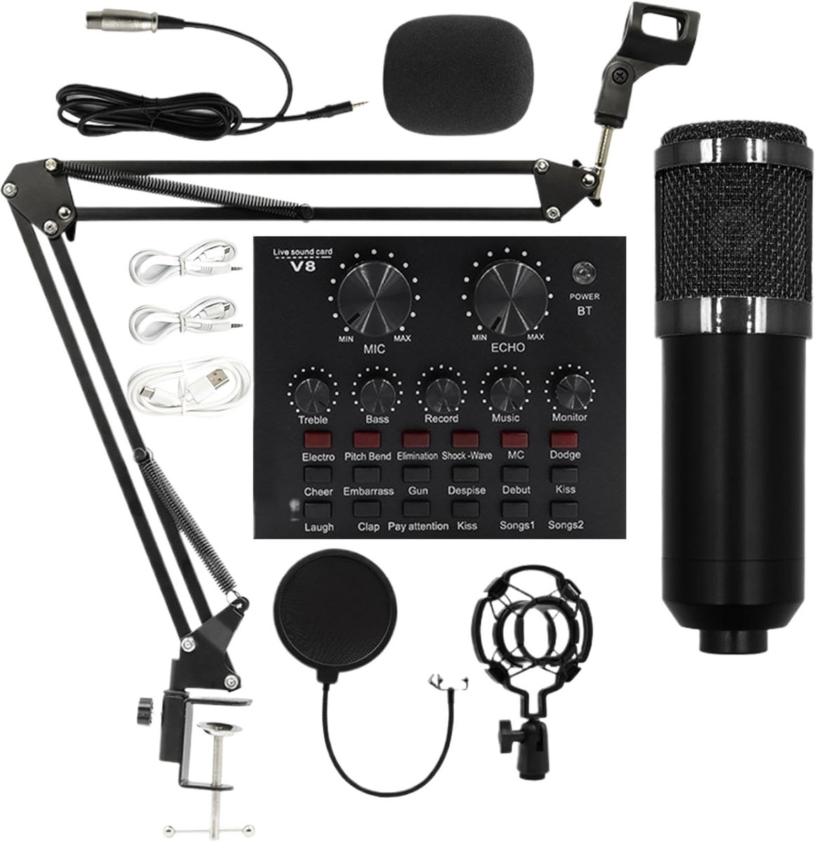 Opname Microfoonset - Audio Opname Apparatuur - Live Streaming Podcasting - Nier-richting Opname - 1.1 kg Pakket - Zwart Goud