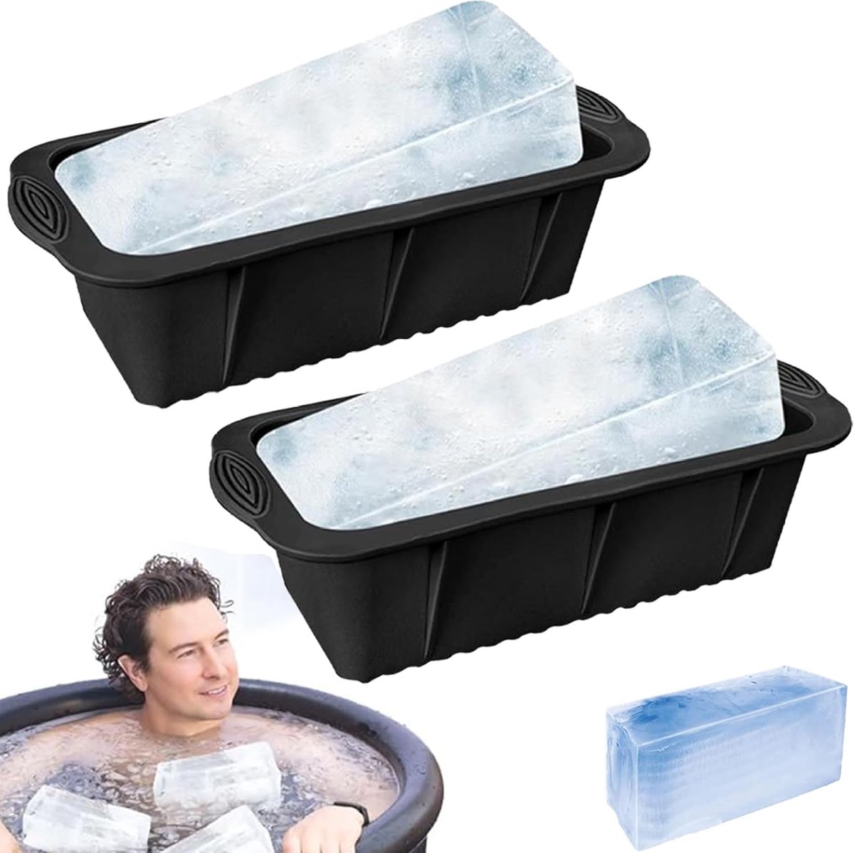 IJsblokvorm Set - Grote Blokken - Langdurige Koeling - Food-grade Siliconen - 25x13x7 cm - Zwart