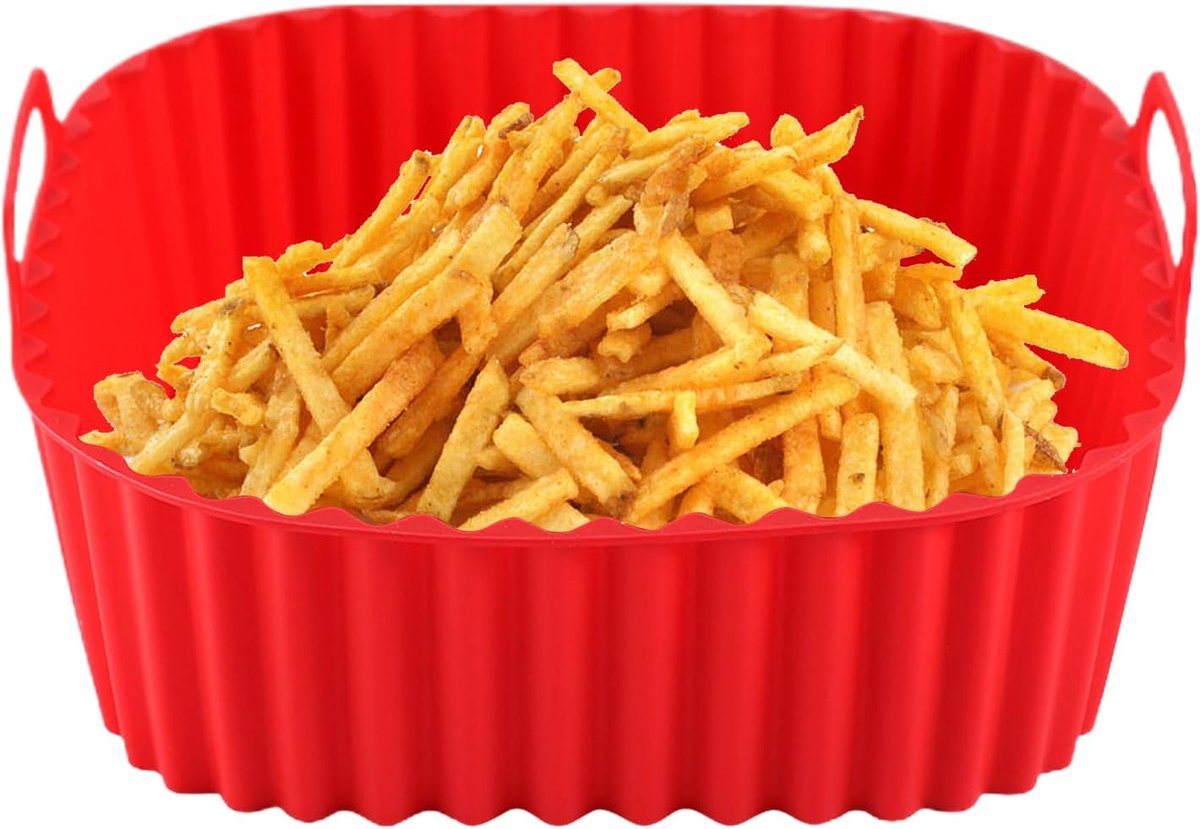 Herbruikbaar Bakpapier - Airfryer Mand - Bakken Grillen - Antiaanbak Keukengerei - 21x21cm - Rood