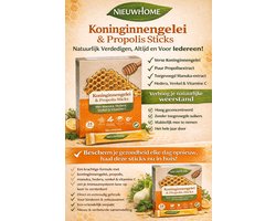 24 sticks koninginnengelei met propolis, Manuka, hedera, venkel en vitamine C. GLUTENVRIJ Natuurlijk je immuniteit versterken met Hoog geconcentreerd, zonder toegevoegde suikers, makkelijk mee te nemen, het hele jaar door!
