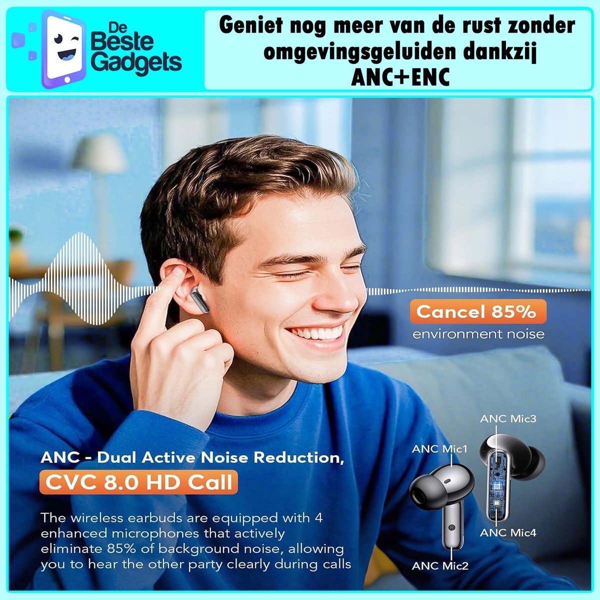 De Beste Gadgets Draadloze Oordopjes Bluetooth 5.4, 50u, IPX7