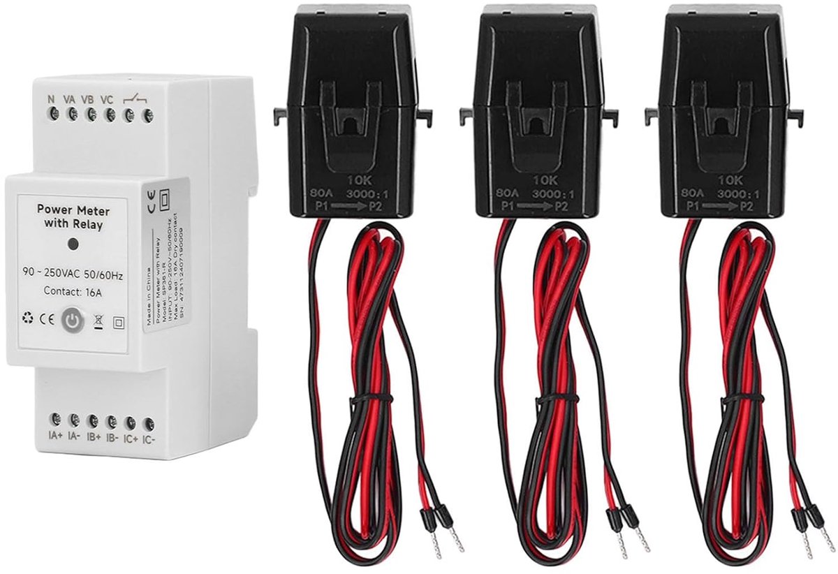 Slimme Energiemeter - Stroom Monitor - Energie Verbruik - 3 Fase Meting - 9x6.5x3.5cm - Zwart
